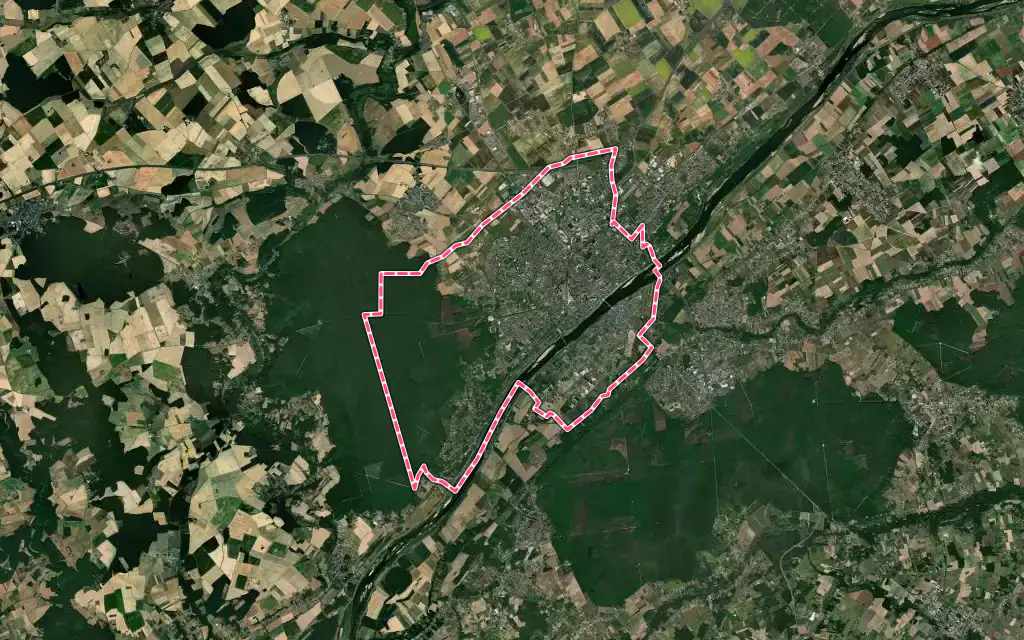 Vue satellite de Blois avec ses contours administratifs
