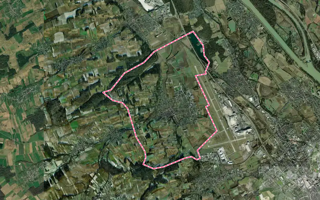 Vue satellite de Blotzheim avec ses contours administratifs