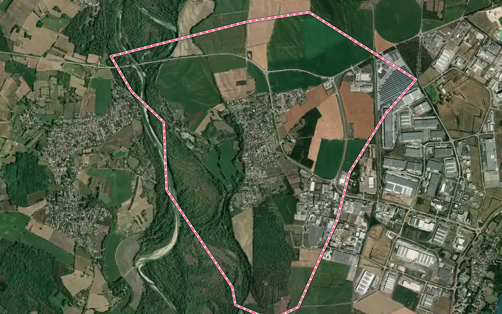 Vue satellite de Blyes avec ses contours administratifs