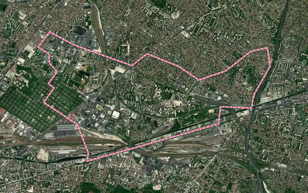 Vue satellite de Bobigny avec ses contours administratifs