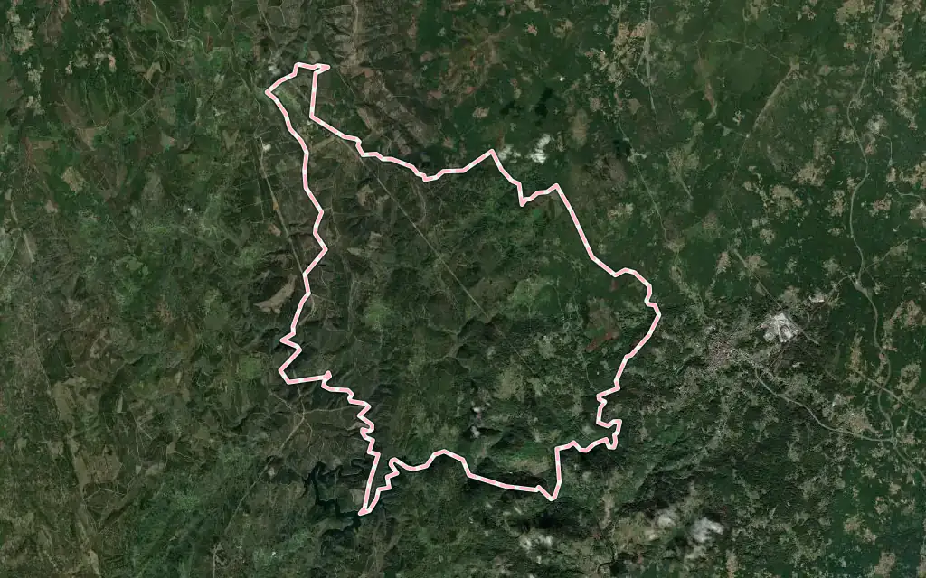 Vista satélite de Boborás con su contorno administrativo