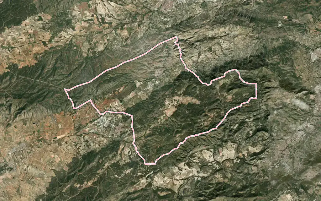 Vista satélite de Bocairent con su contorno administrativo