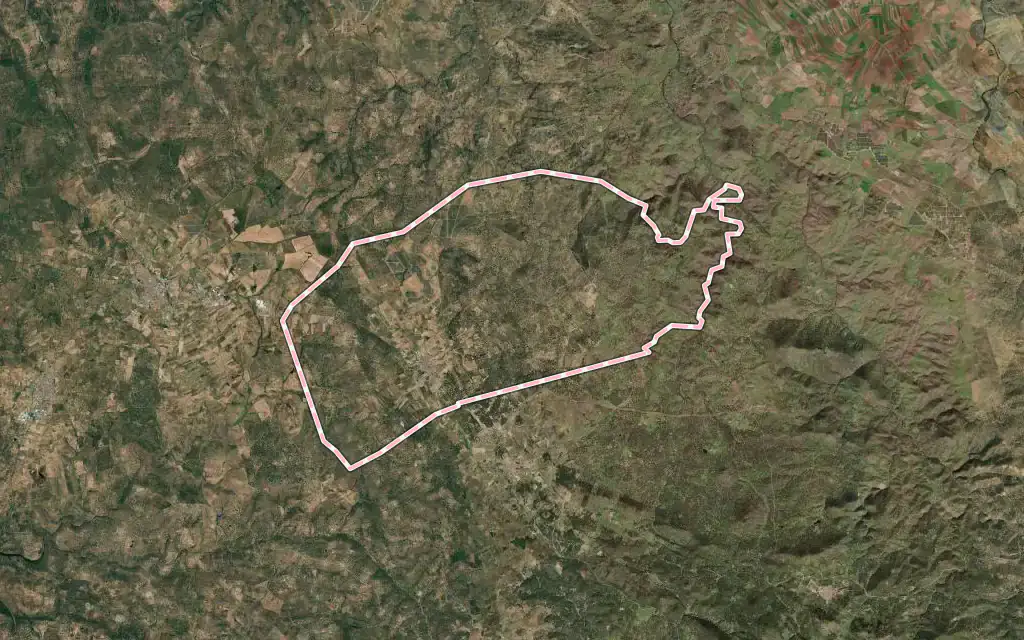 Vista satélite de Bodonal de la Sierra con su contorno administrativo