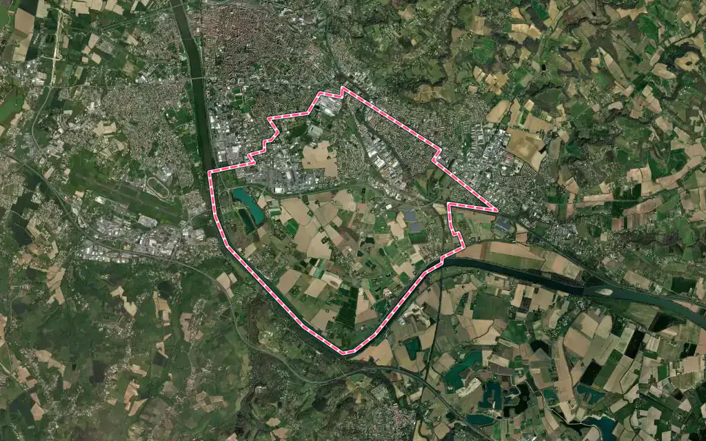 Vue satellite de Boé avec ses contours administratifs