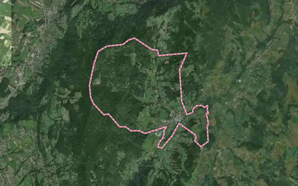 Vue satellite de Boëge avec ses contours administratifs