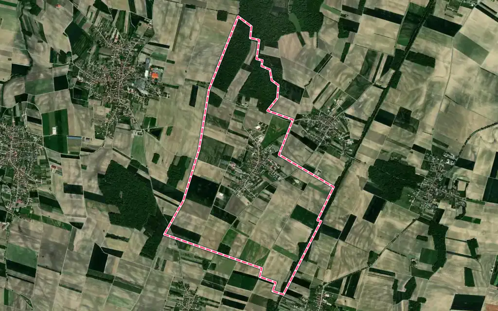 Vue satellite de Bœsenbiesen avec ses contours administratifs