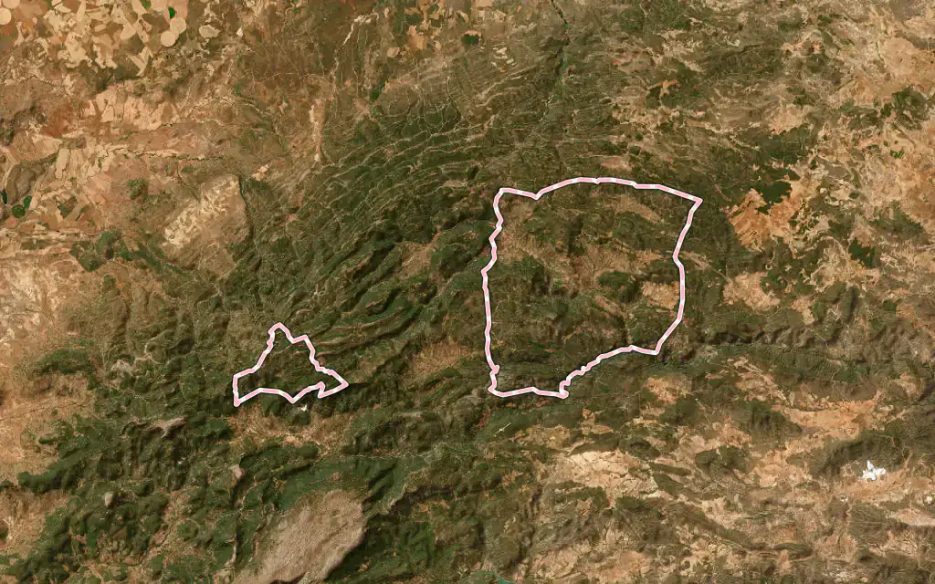 Vista satélite de Bogarra con su contorno administrativo