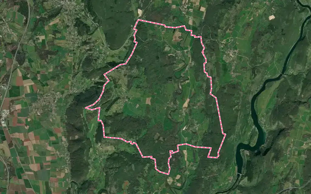 Vue satellite de Bohas-Meyriat-Rignat avec ses contours administratifs
