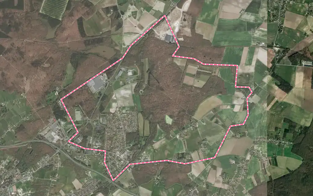 Vue satellite de Boigny-sur-Bionne avec ses contours administratifs