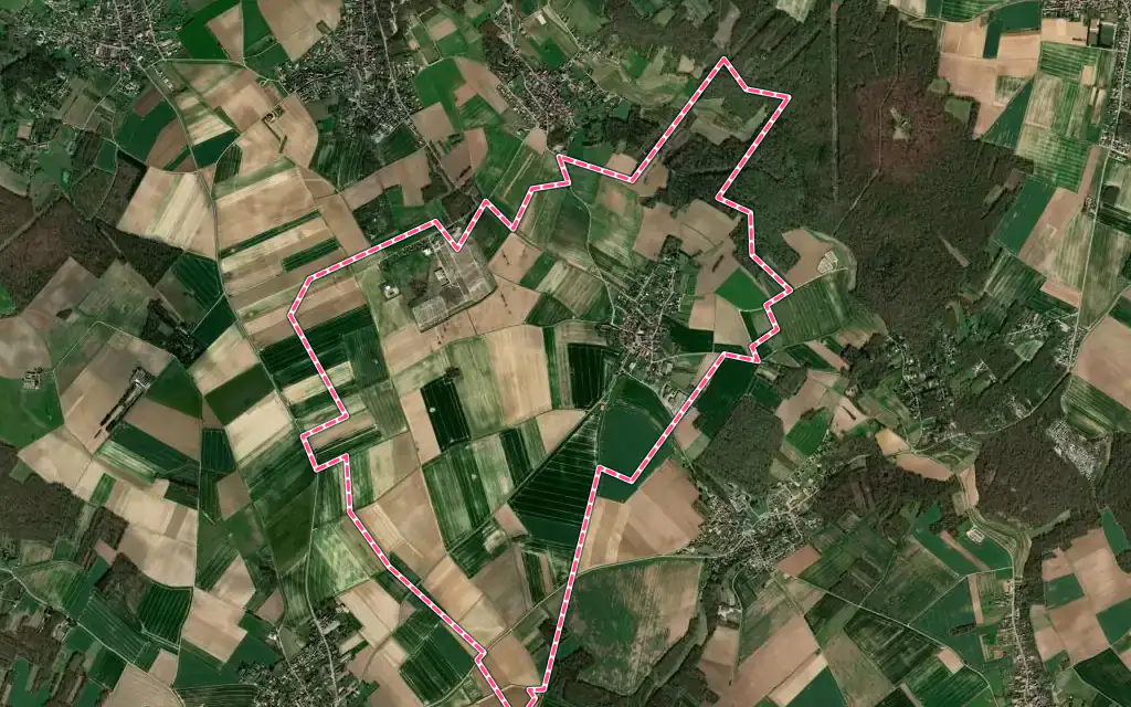 Vue satellite de Boinville-en-Mantois avec ses contours administratifs