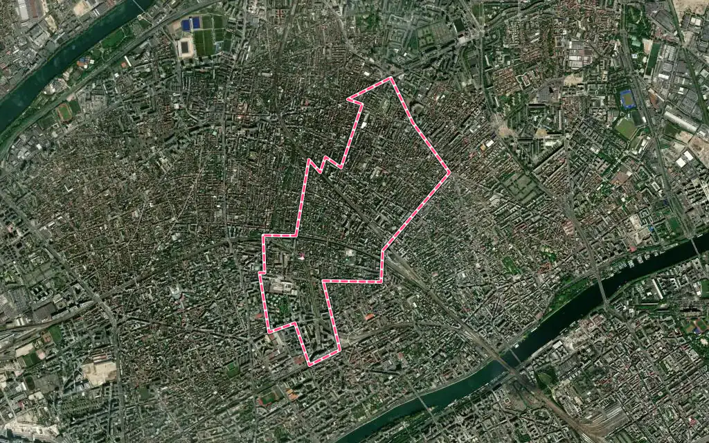 Vue satellite de Bois-Colombes avec ses contours administratifs