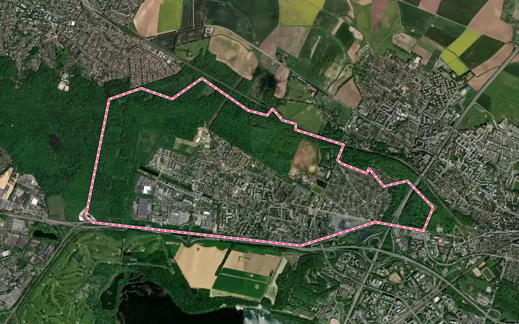 Vue satellite de Bois-d'Arcy avec ses contours administratifs
