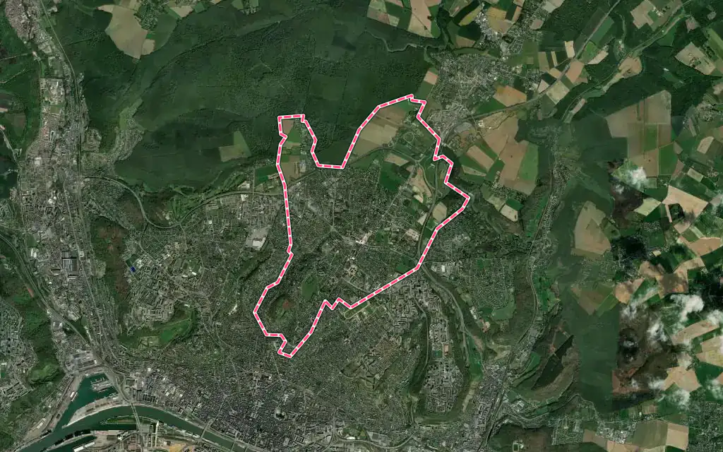 Vue satellite de Bois-Guillaume avec ses contours administratifs