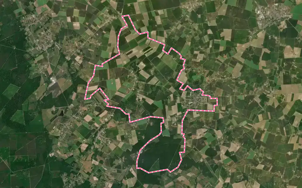Vue satellite de Boiscommun avec ses contours administratifs