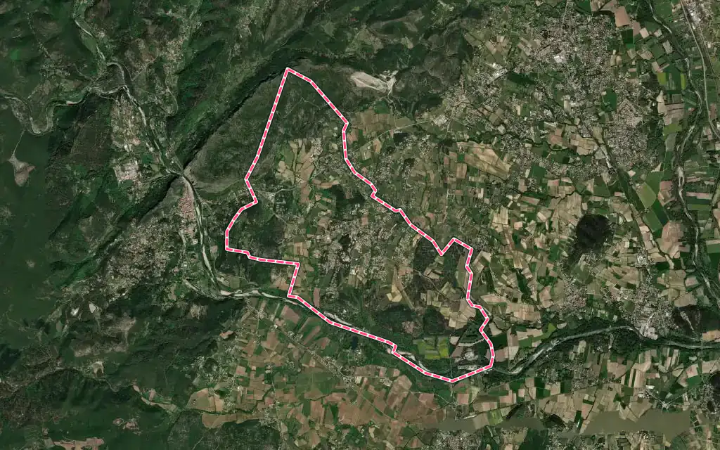 Vue satellite de Boisset-et-Gaujac avec ses contours administratifs