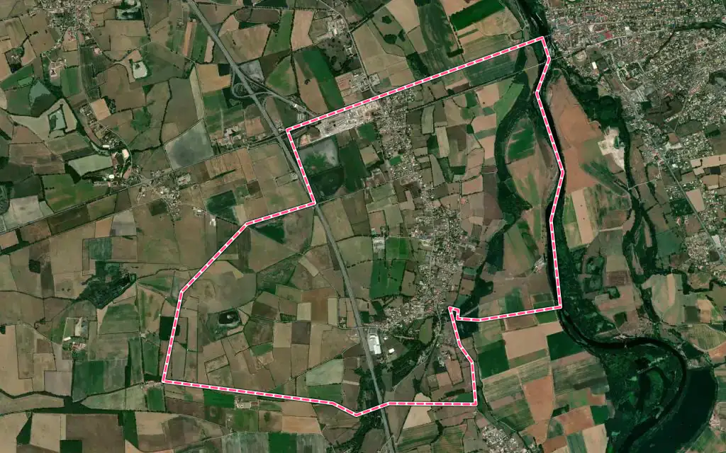 Vue satellite de Boisset-lès-Montrond avec ses contours administratifs