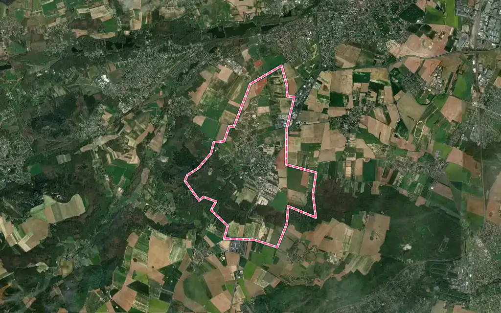 Vue satellite de Boissy-sous-Saint-Yon avec ses contours administratifs