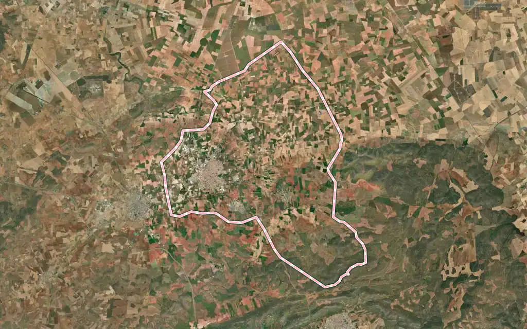 Vista satélite de Bolaños de Calatrava con su contorno administrativo