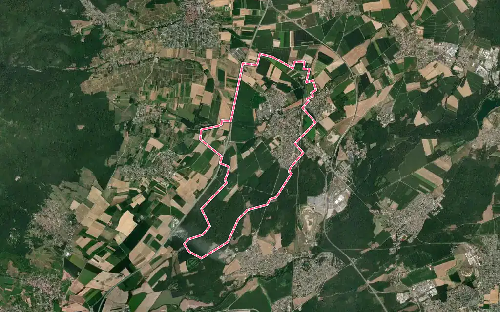 Vue satellite de Bollwiller avec ses contours administratifs