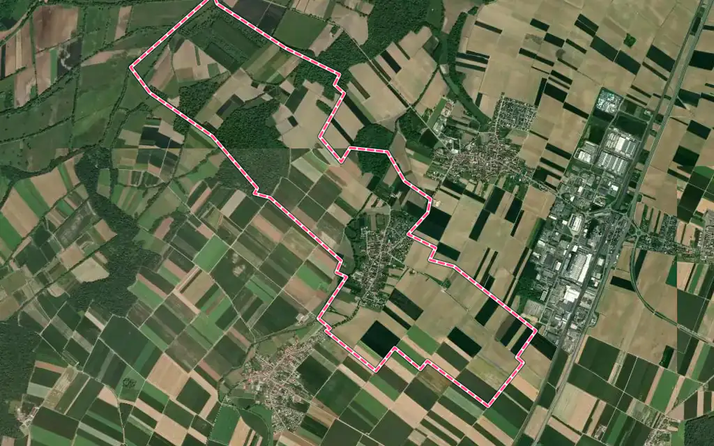Vue satellite de Bolsenheim avec ses contours administratifs