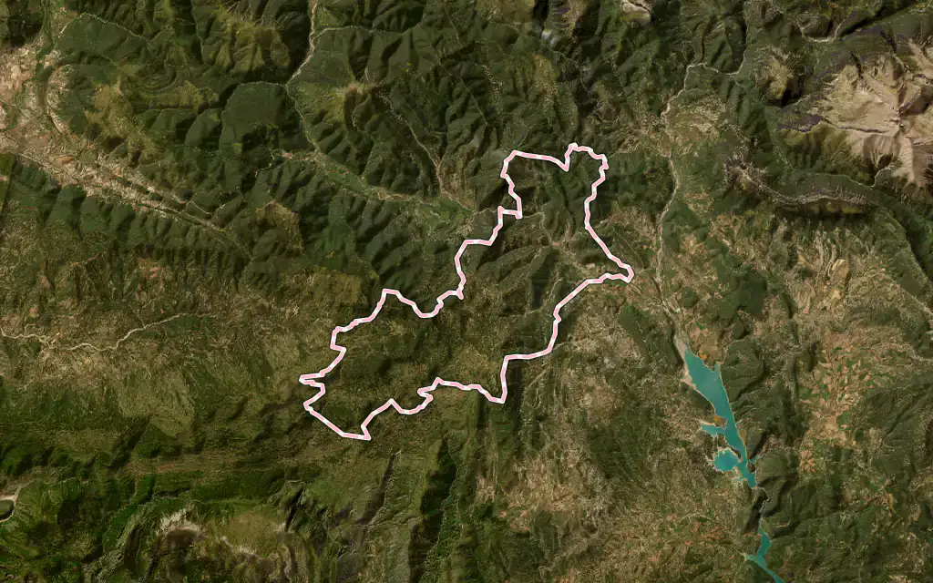 Vista satélite de Boltaña con su contorno administrativo