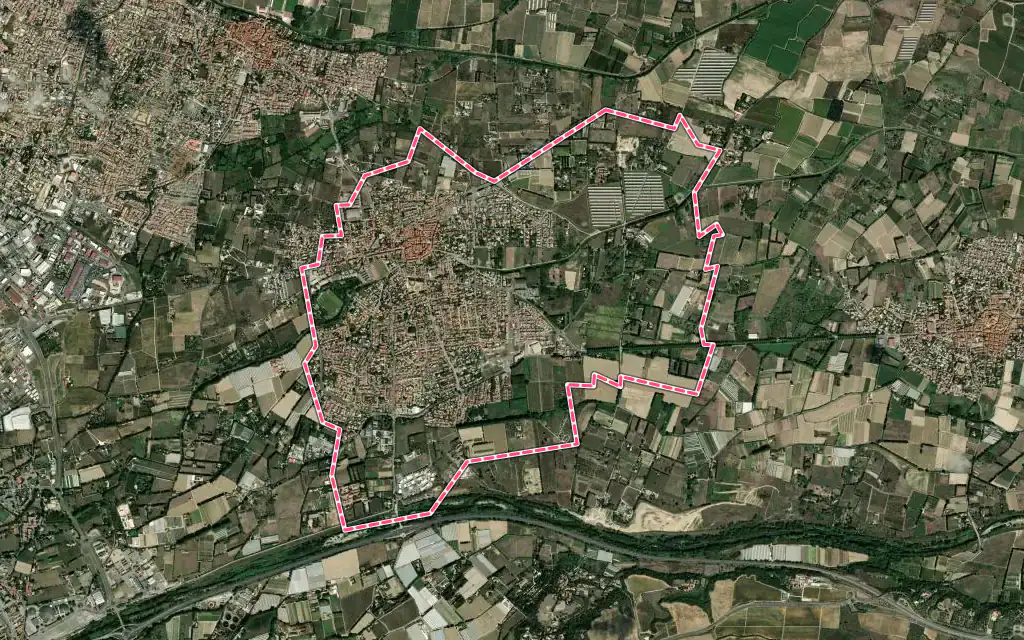 Vue satellite de Bompas avec ses contours administratifs