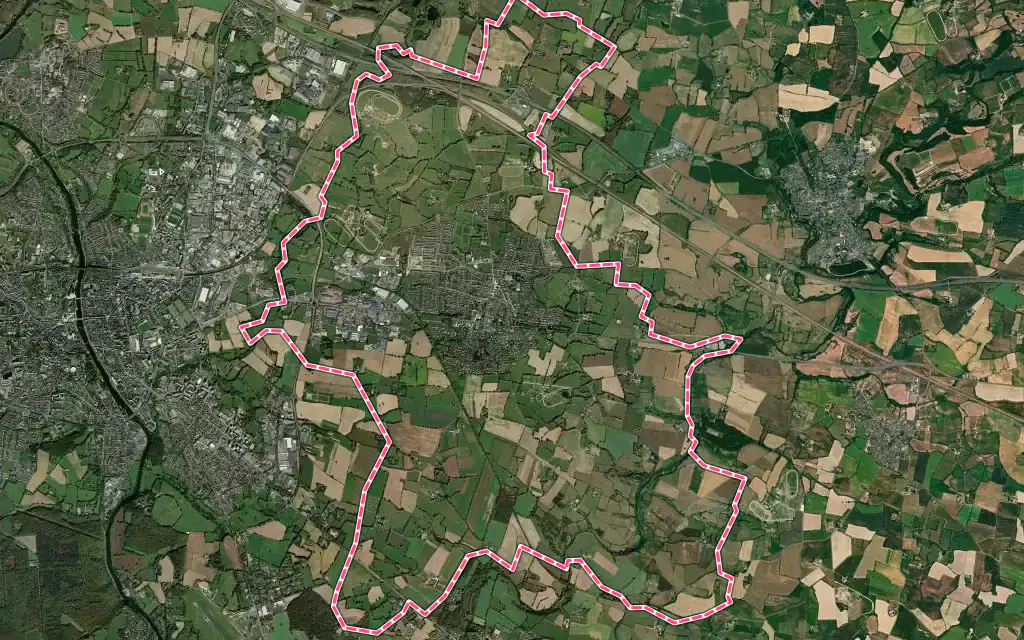 Vue satellite de Bonchamp-lès-Laval avec ses contours administratifs