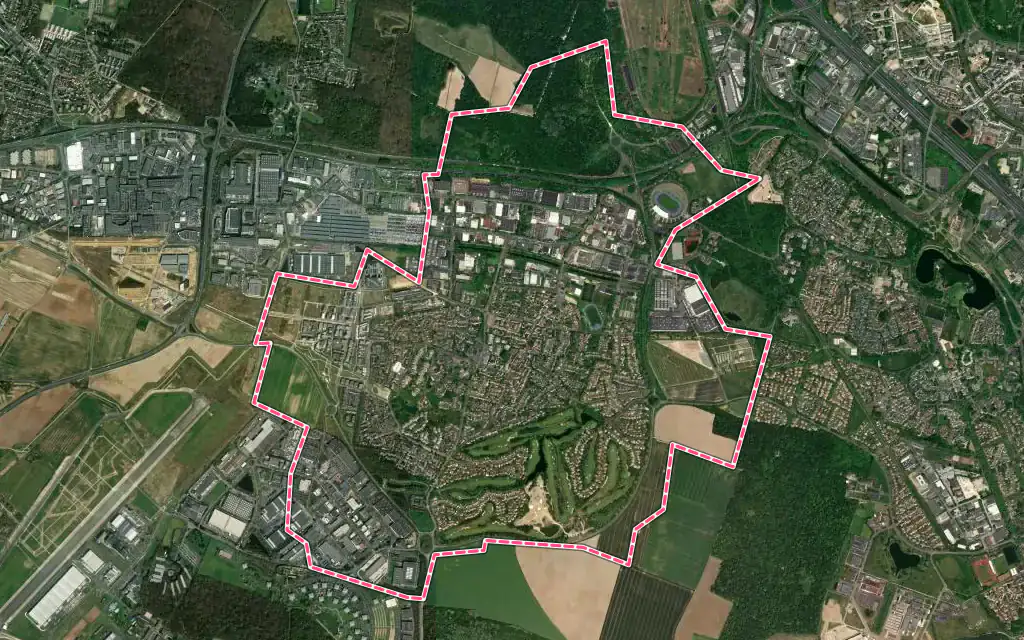Vue satellite de Bondoufle avec ses contours administratifs