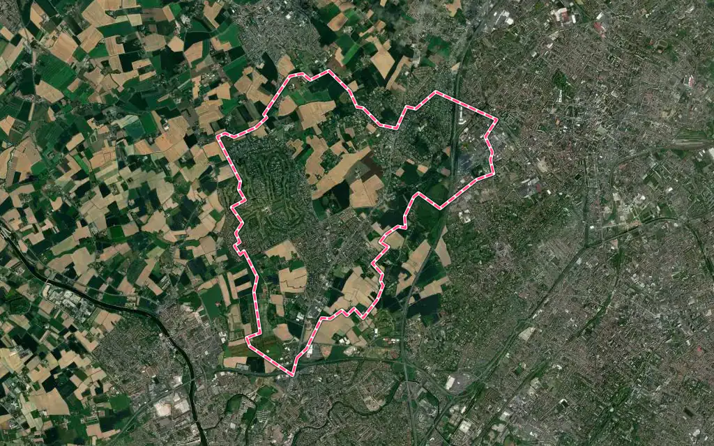 Vue satellite de Bondues avec ses contours administratifs
