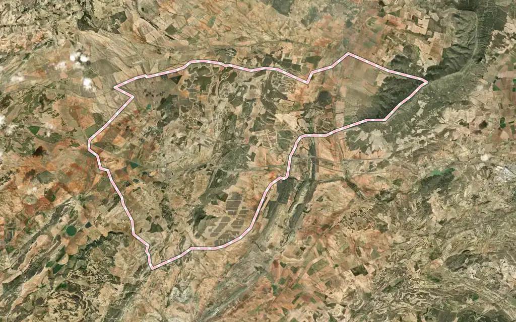 Vista satélite de Bonete con su contorno administrativo