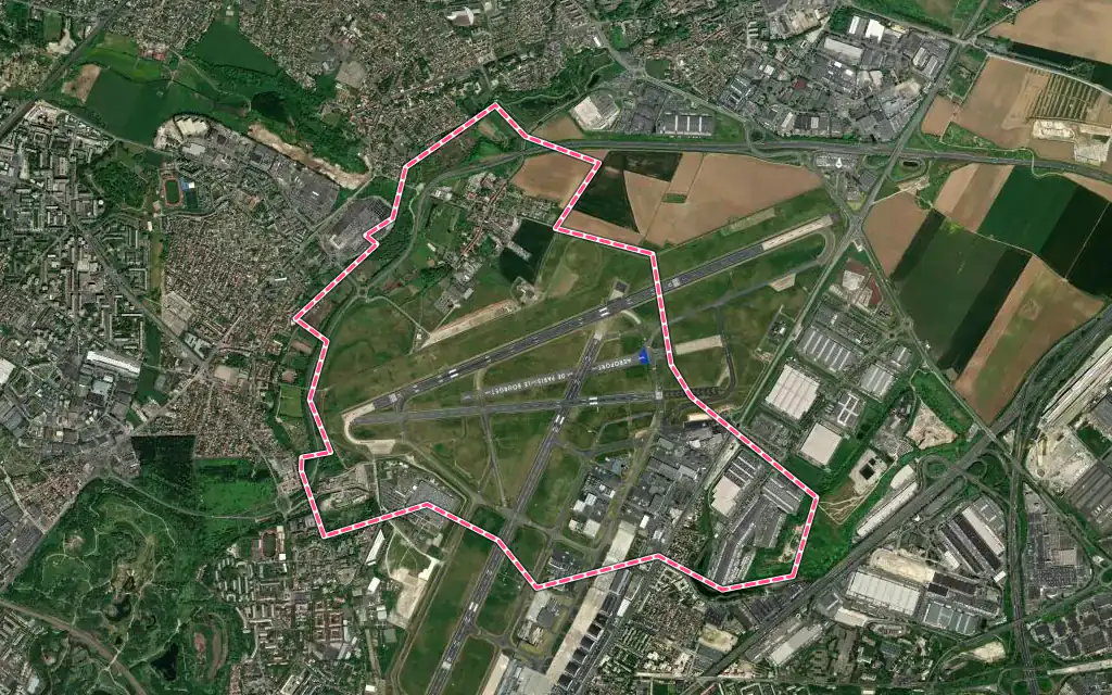 Vue satellite de Bonneuil-en-France avec ses contours administratifs