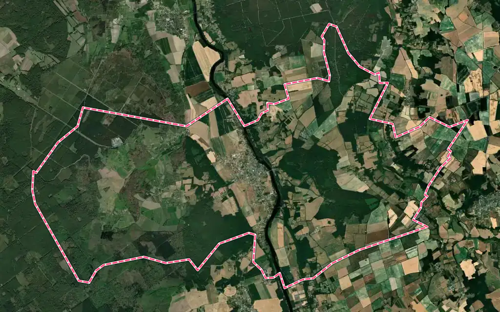 Vue satellite de Bonneuil-Matours avec ses contours administratifs