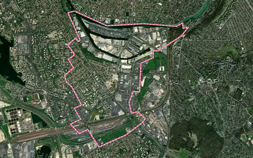 Vue satellite de Bonneuil-sur-Marne avec ses contours administratifs