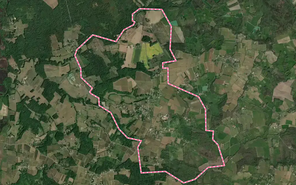 Vue satellite de Bonneville-et-Saint-Avit-de-Fumadières avec ses contours administratifs
