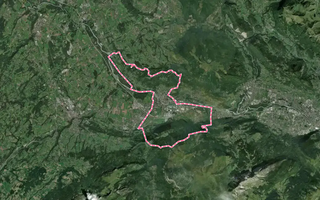 Vue satellite de Bonneville avec ses contours administratifs