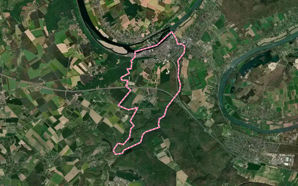 Vue satellite de Bonnières-sur-Seine avec ses contours administratifs