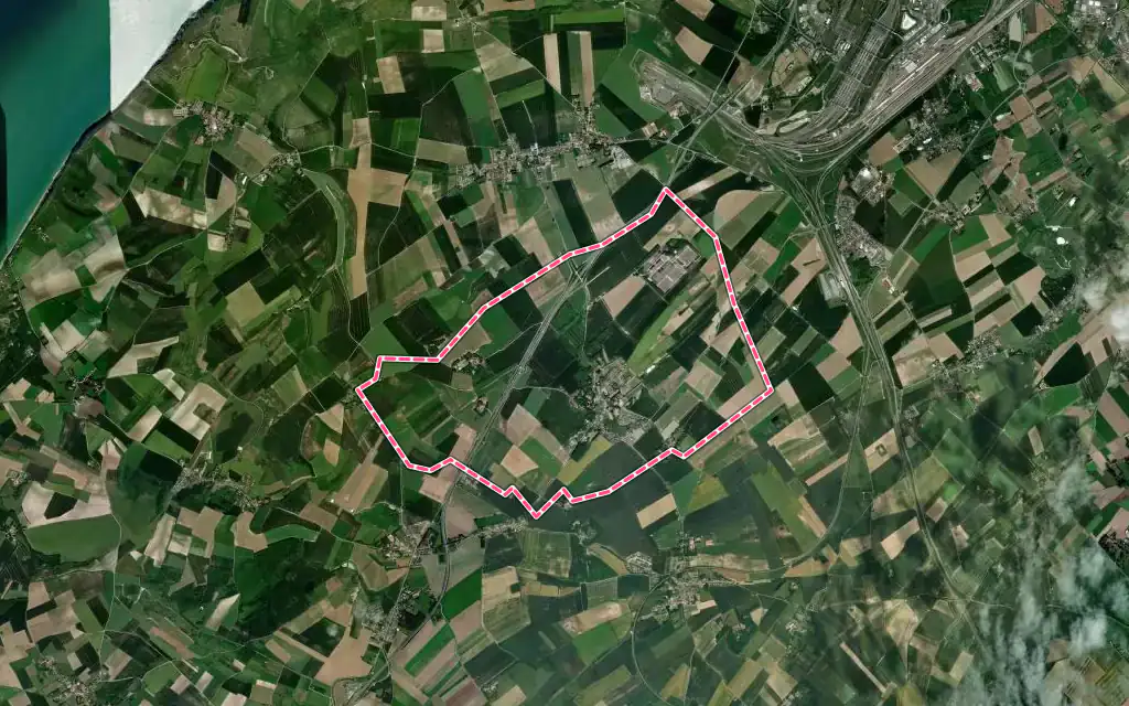Vue satellite de Bonningues-lès-Calais avec ses contours administratifs