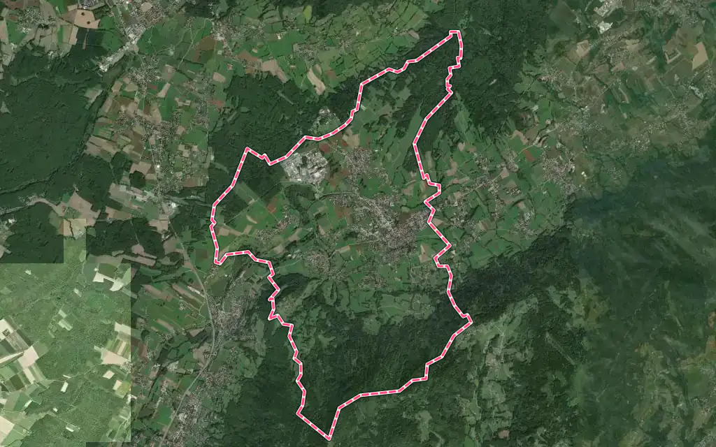 Vue satellite de Bons-en-Chablais avec ses contours administratifs
