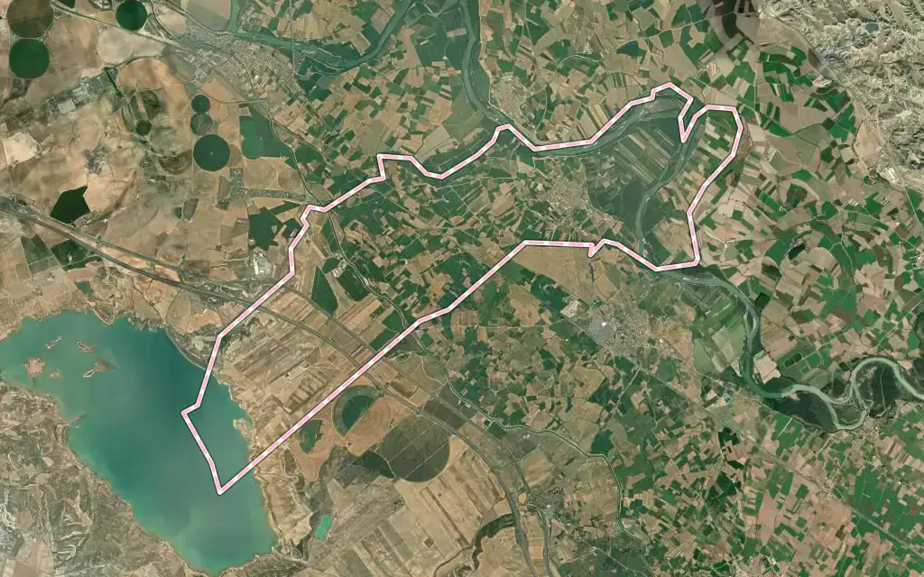 Vista satélite de Boquiñeni con su contorno administrativo