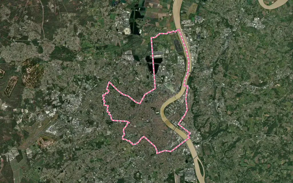 Vue satellite de Bordeaux avec ses contours administratifs