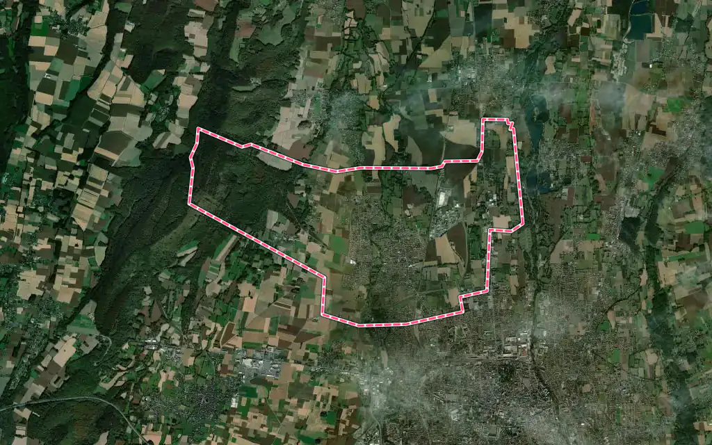 Vue satellite de Bordères-sur-l'Échez avec ses contours administratifs