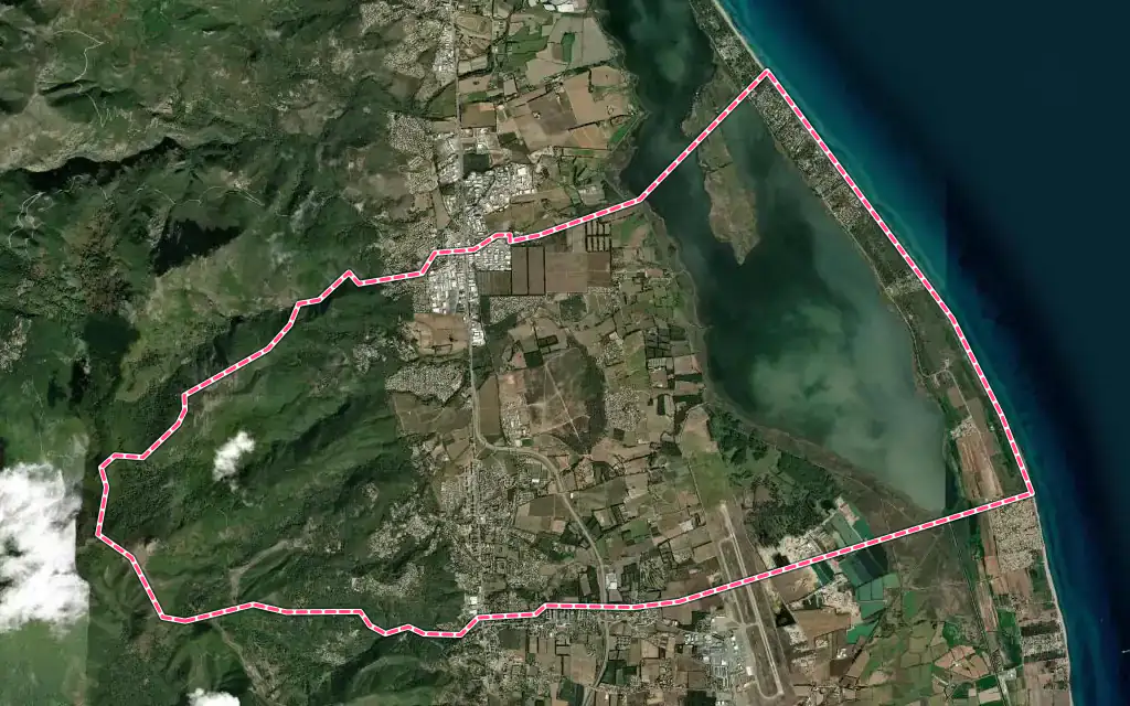 Vue satellite de Borgo avec ses contours administratifs