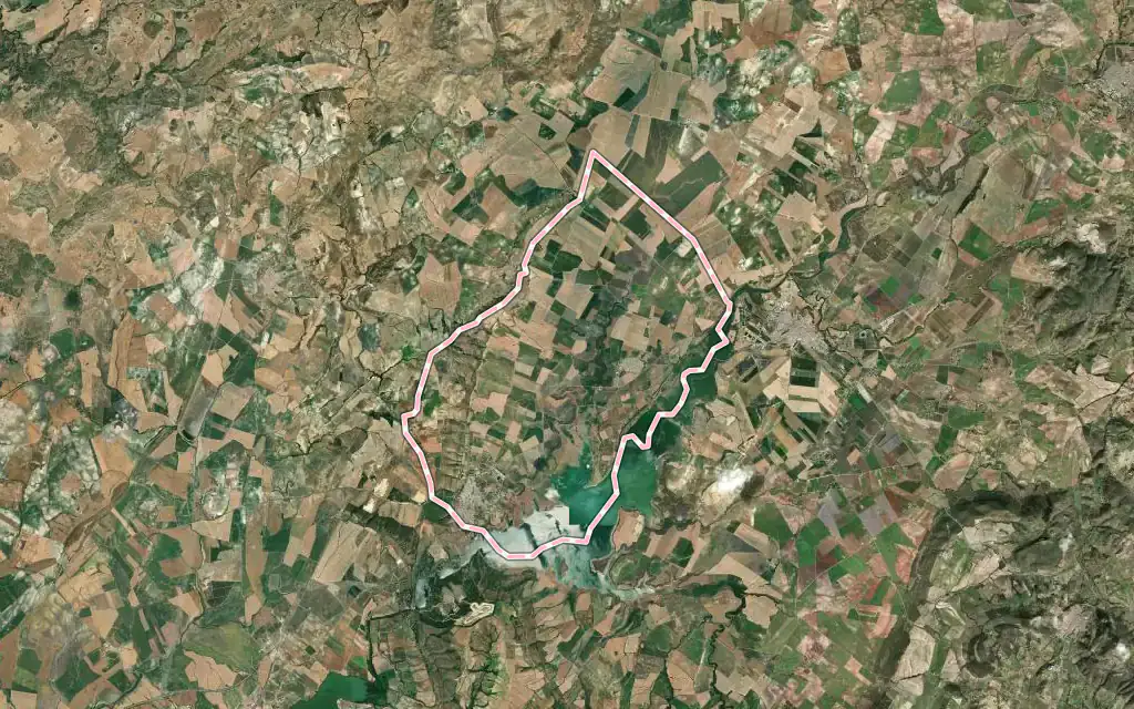 Vista satélite de Bornos con su contorno administrativo