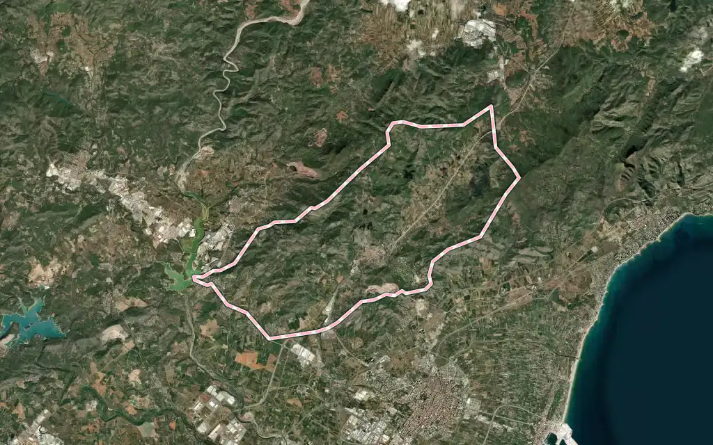 Vista satélite de Borriol con su contorno administrativo