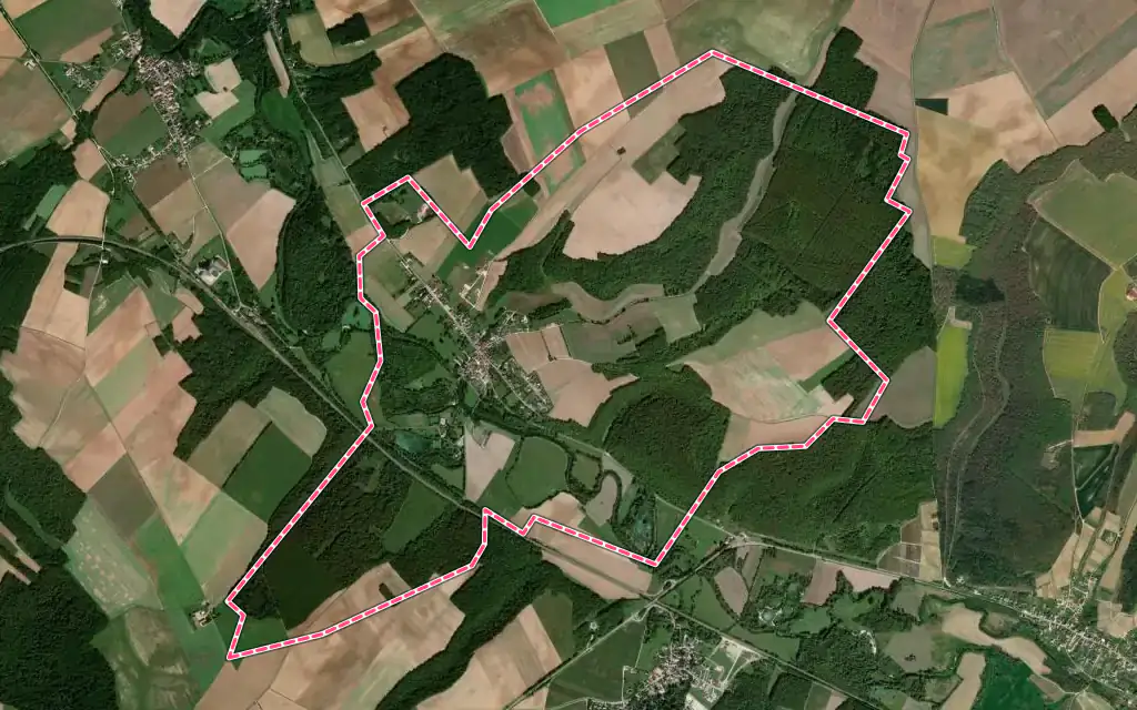 Vue satellite de Bossancourt avec ses contours administratifs