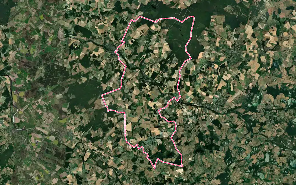 Vue satellite de Bossay-sur-Claise avec ses contours administratifs