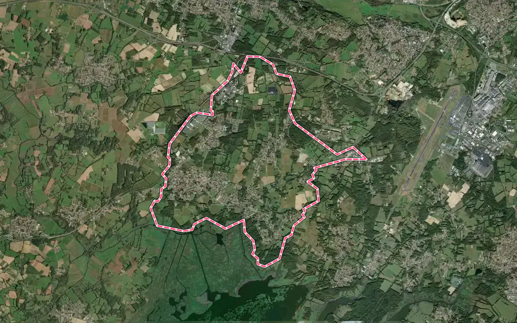 Vue satellite de Bouaye avec ses contours administratifs