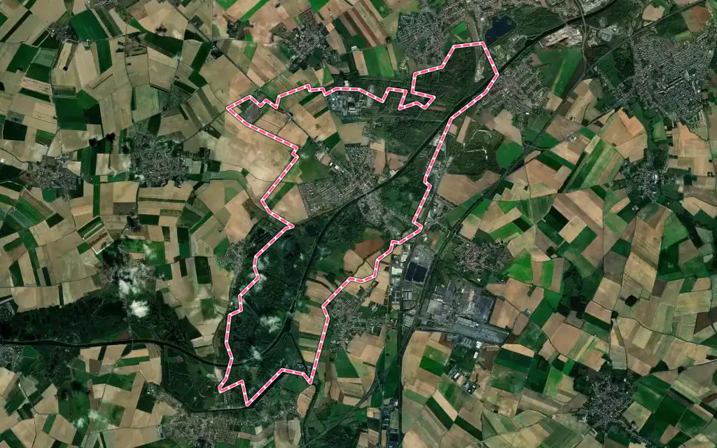 Vue satellite de Bouchain avec ses contours administratifs