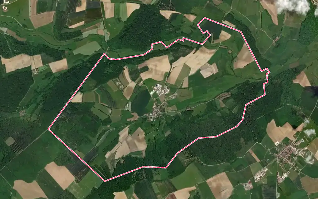 Vue satellite de Bougey avec ses contours administratifs