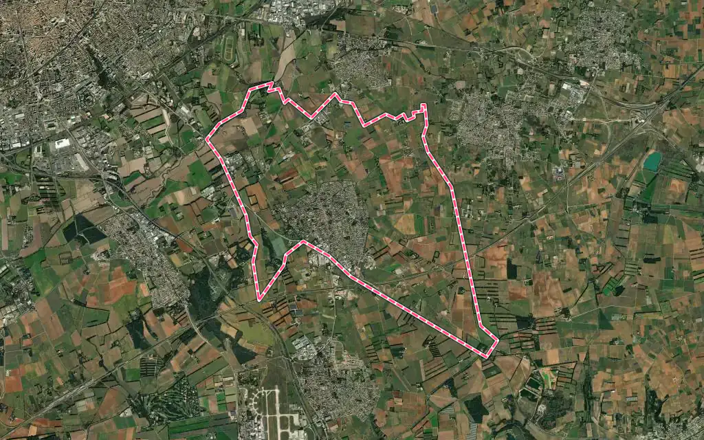 Vue satellite de Bouillargues avec ses contours administratifs